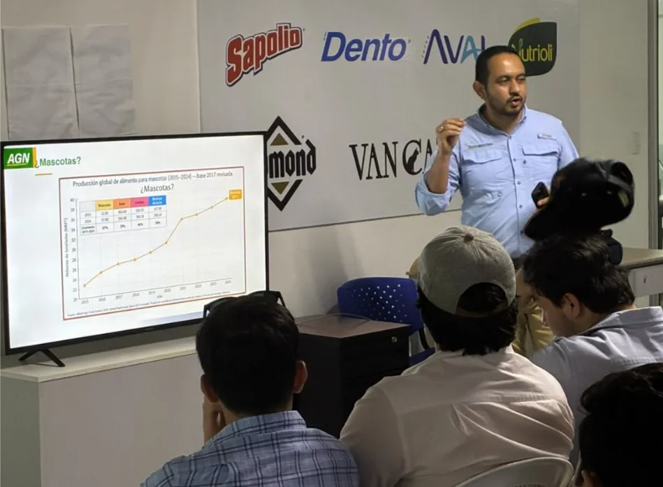 Profesional de la empresa Agronegocios presenta datos del sector a estudiantes de la Universidad Zamorano en El Salvador