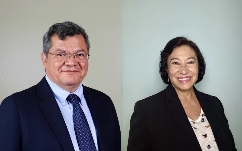Retratos del Dr. Alonso Suazo y la Dra. Yasmin Cardoza, ponentes del Taller de Ciencias Regulatorias y Protección Fitosanitaria